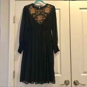 Zara embroidered black dress